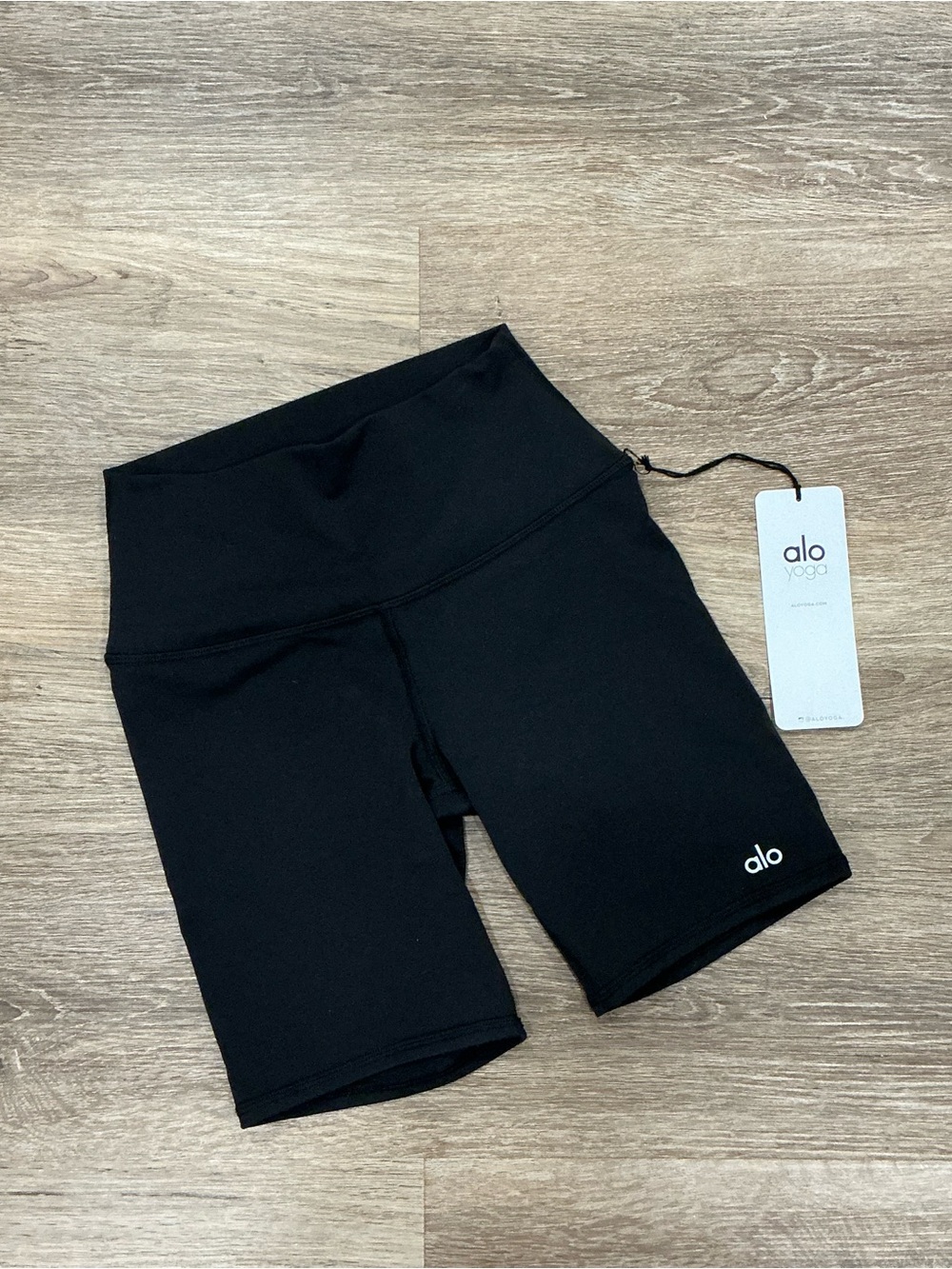 ALO Yoga Black High-Rise Bike Shorts with Logo